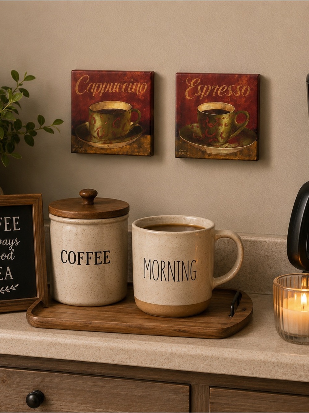 Coffee Bar Wall Art Set | Espresso & Cappuccino Café Kitchen Decor Dining Accent